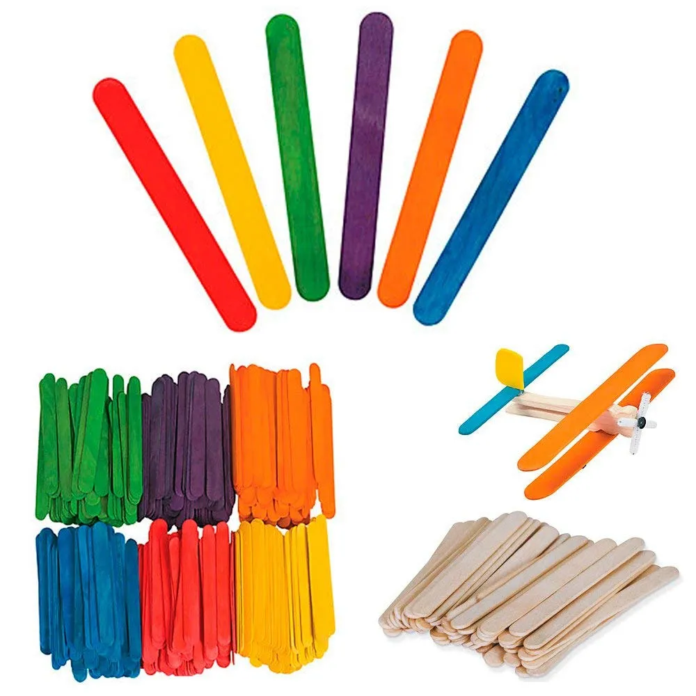 200 Pcs Flat Natural Wood Craft Sticks Popsicle Colored Bulk Stick 2.1/2" x 3/8"