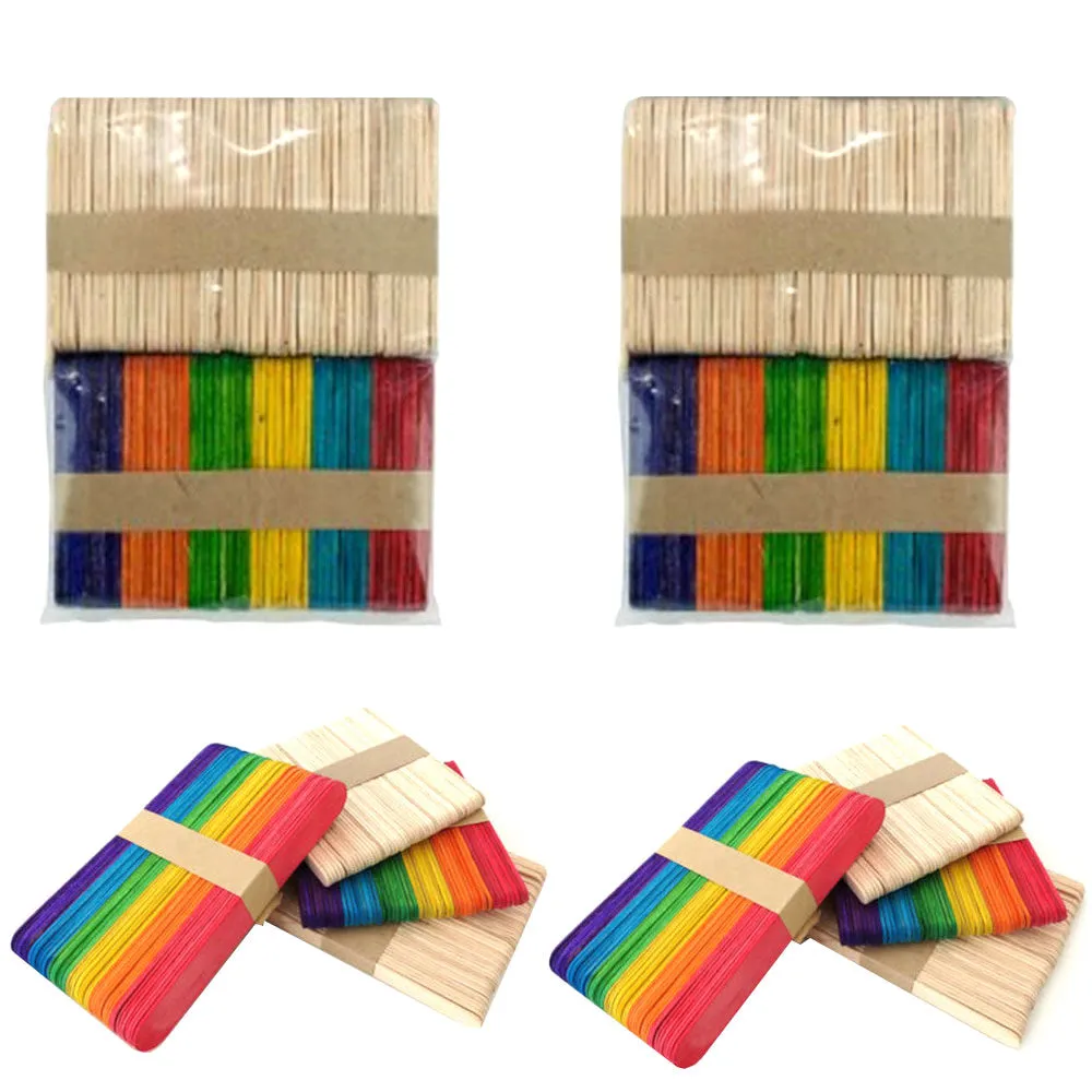 200 Pcs Flat Natural Wood Craft Sticks Popsicle Colored Bulk Stick 2.1/2" x 3/8"