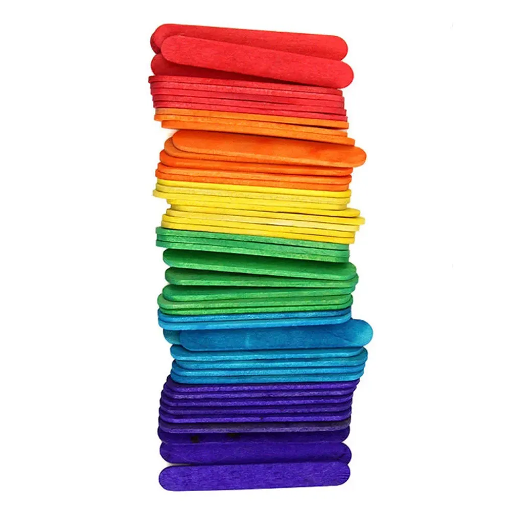 200 Pcs Flat Natural Wood Craft Sticks Popsicle Colored Bulk Stick 2.1/2" x 3/8"