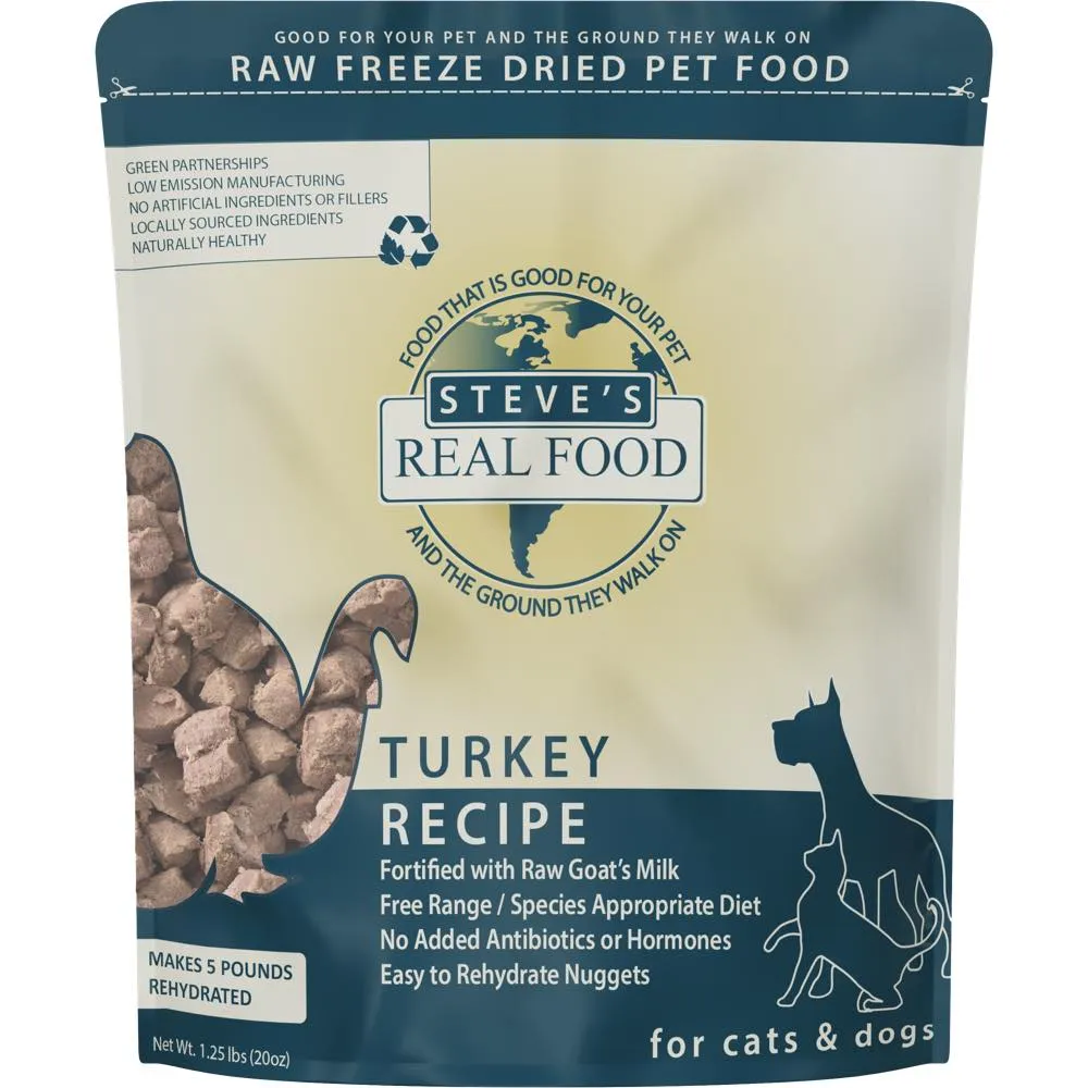 'BUNDLE DEAL FREE WIPES': Steve's Real Food Turkey Grain-Free Freeze-Dried Raw Food For Cats & Dogs 20oz