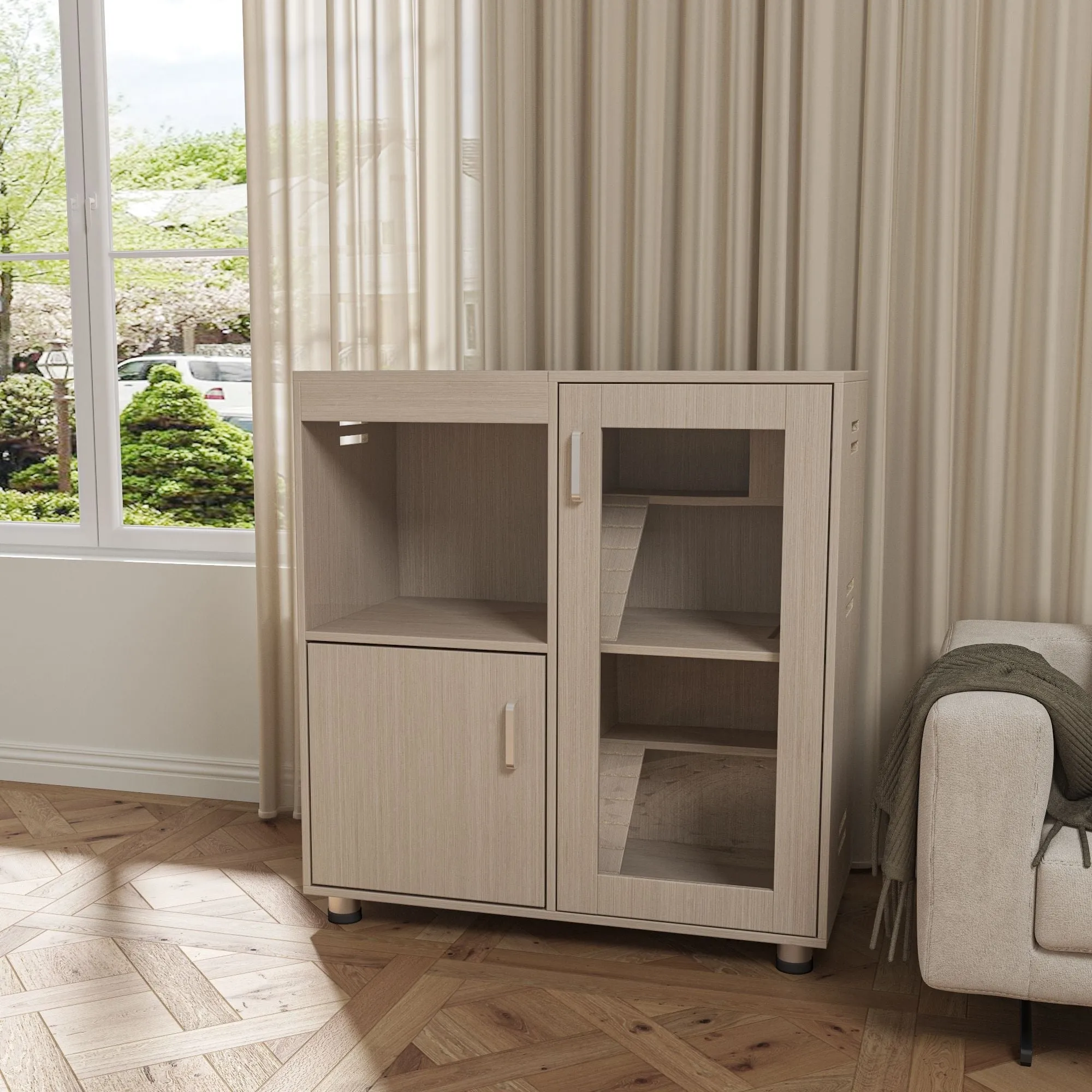 Couch.com Guinea Pig Cages, 4 Tier Hamster Cage Wood With Storage Cabinet, House For Rat Ch" illa, Openable Top, Acrylic Windows, Living World Deluxe Habitat X-Large Beige, with Storage by Couch.com