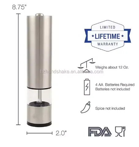 Grinder Salt or Pepper Stainless Steel  Battery Powered ZX-D01
