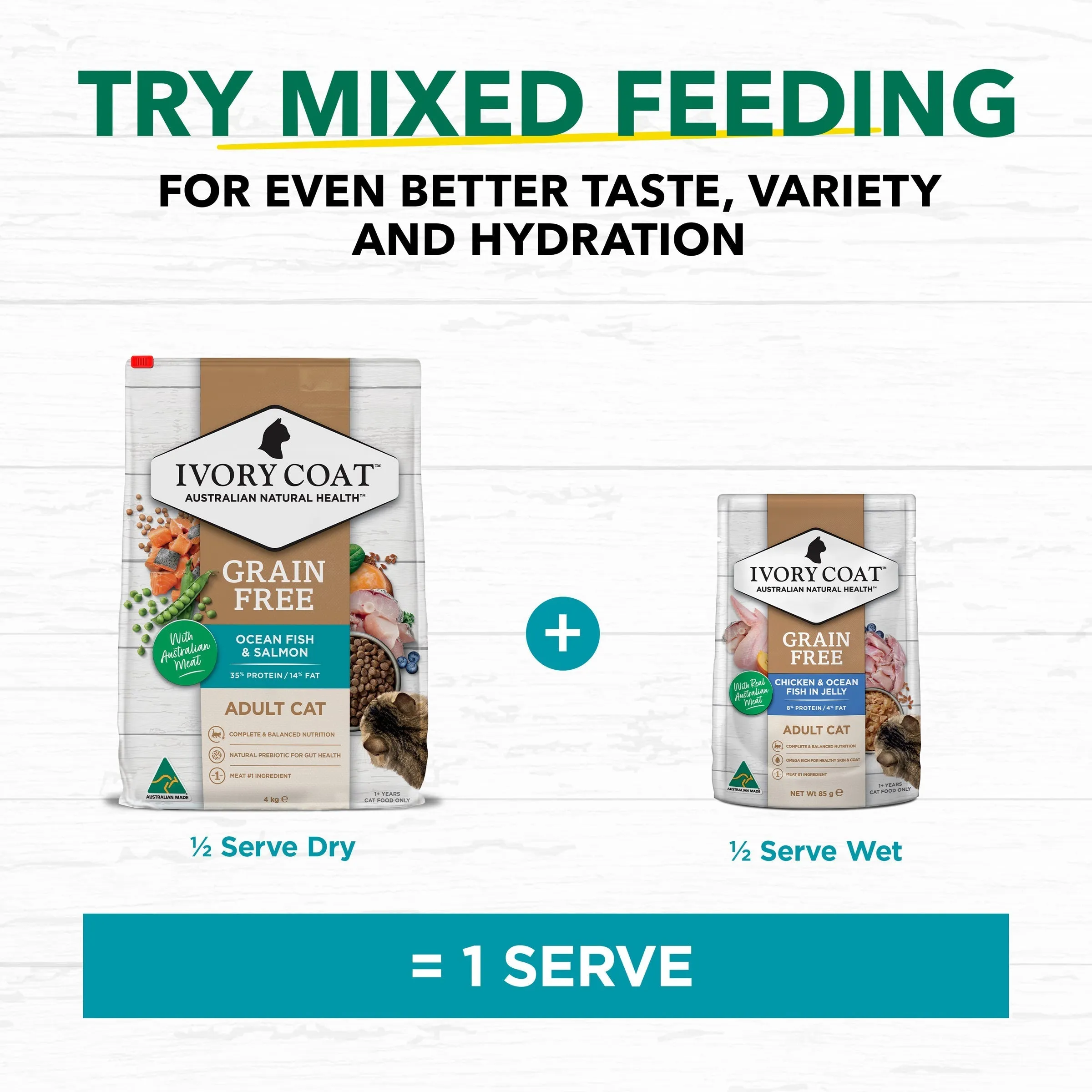 Ivory Coat Grain Free Ocean Fish and Salmon Adult Cat Dry Food 4kg^^^