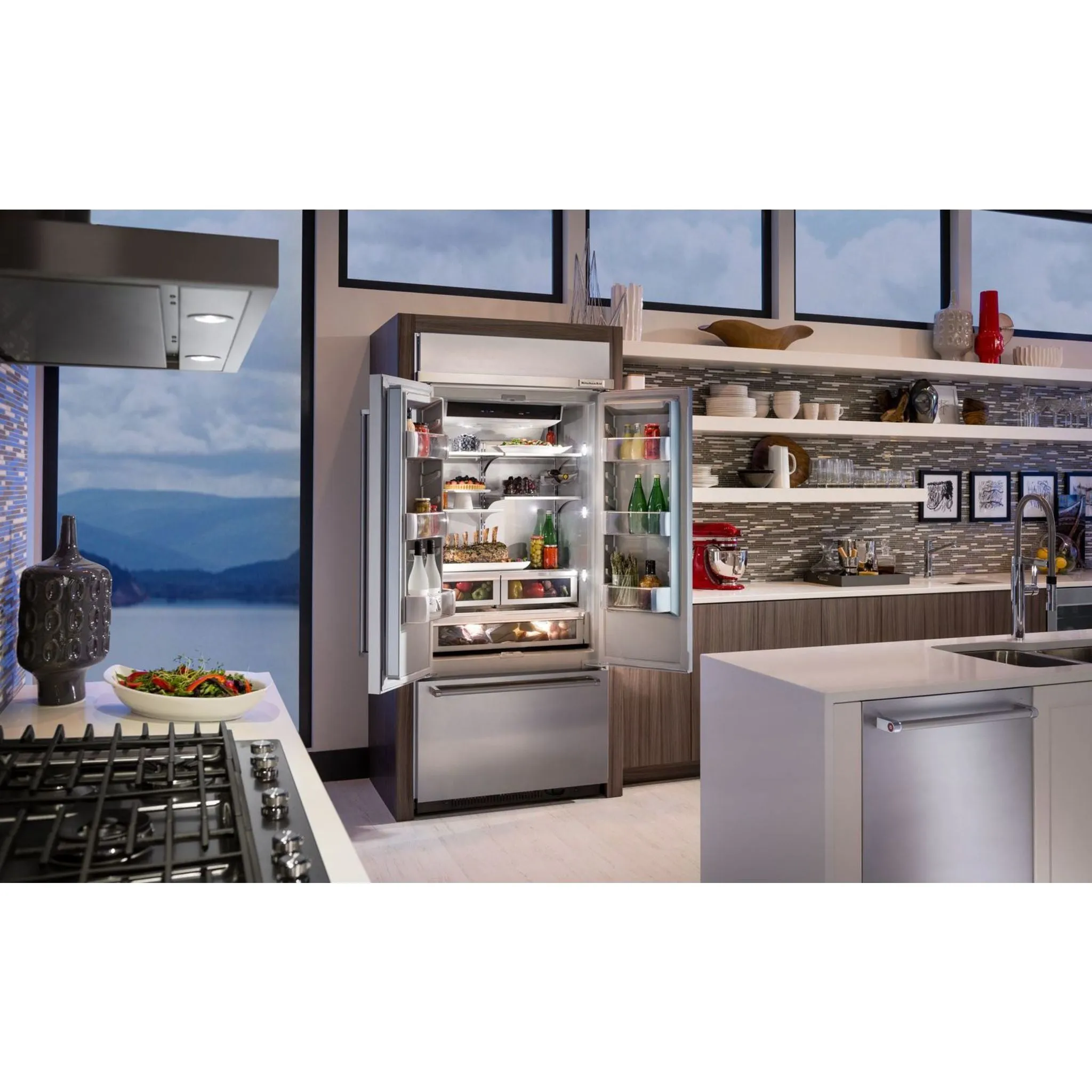 KitchenAid  20.8 cu. ft. 36" Width Built In Stainless Steel French Door Refrigerator with Platinum Interior Design (KBFN506ESS)