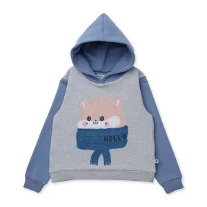Minti Happy Hamster Furry Hood - Grey Marle/Cornflower