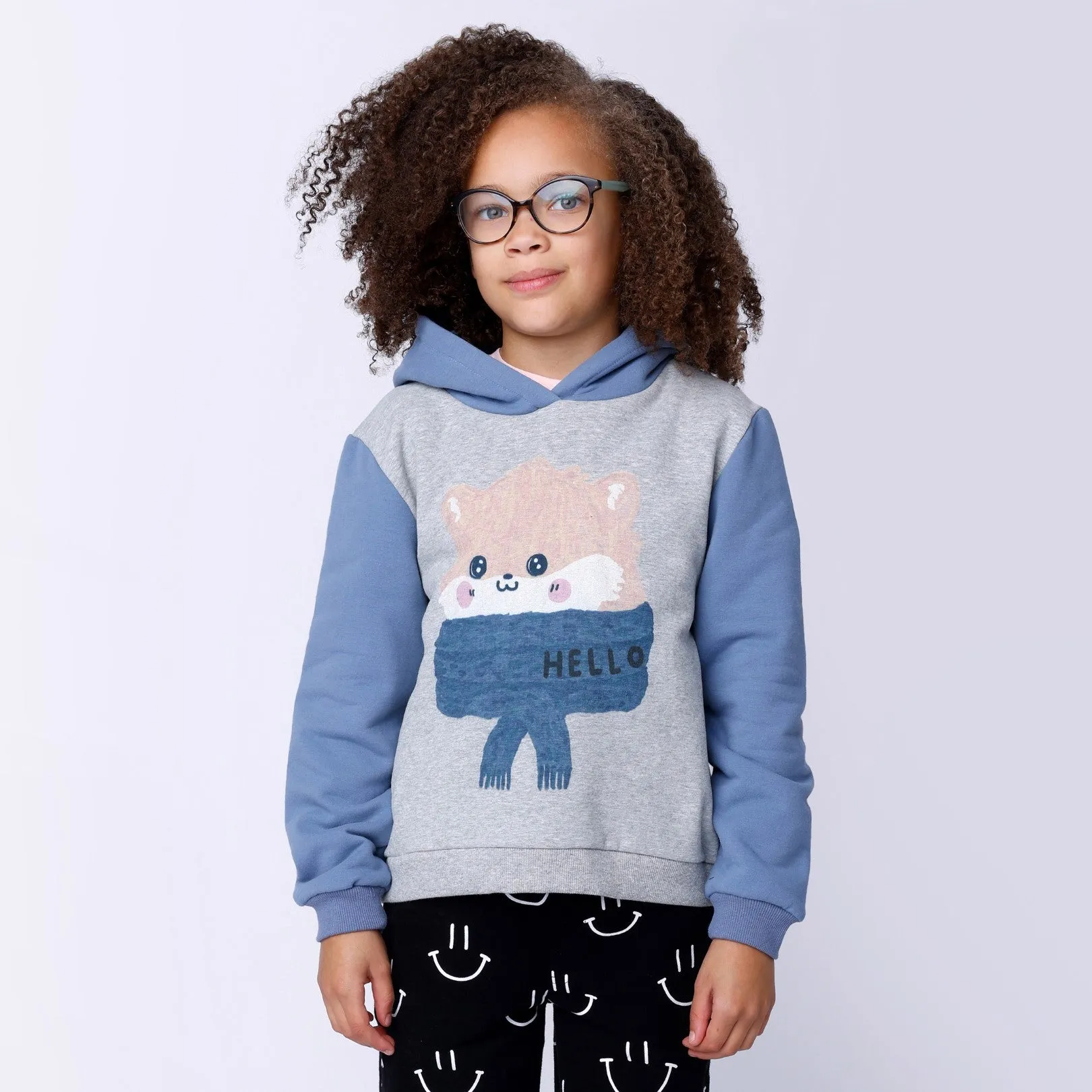 Minti Happy Hamster Furry Hood - Grey Marle/Cornflower