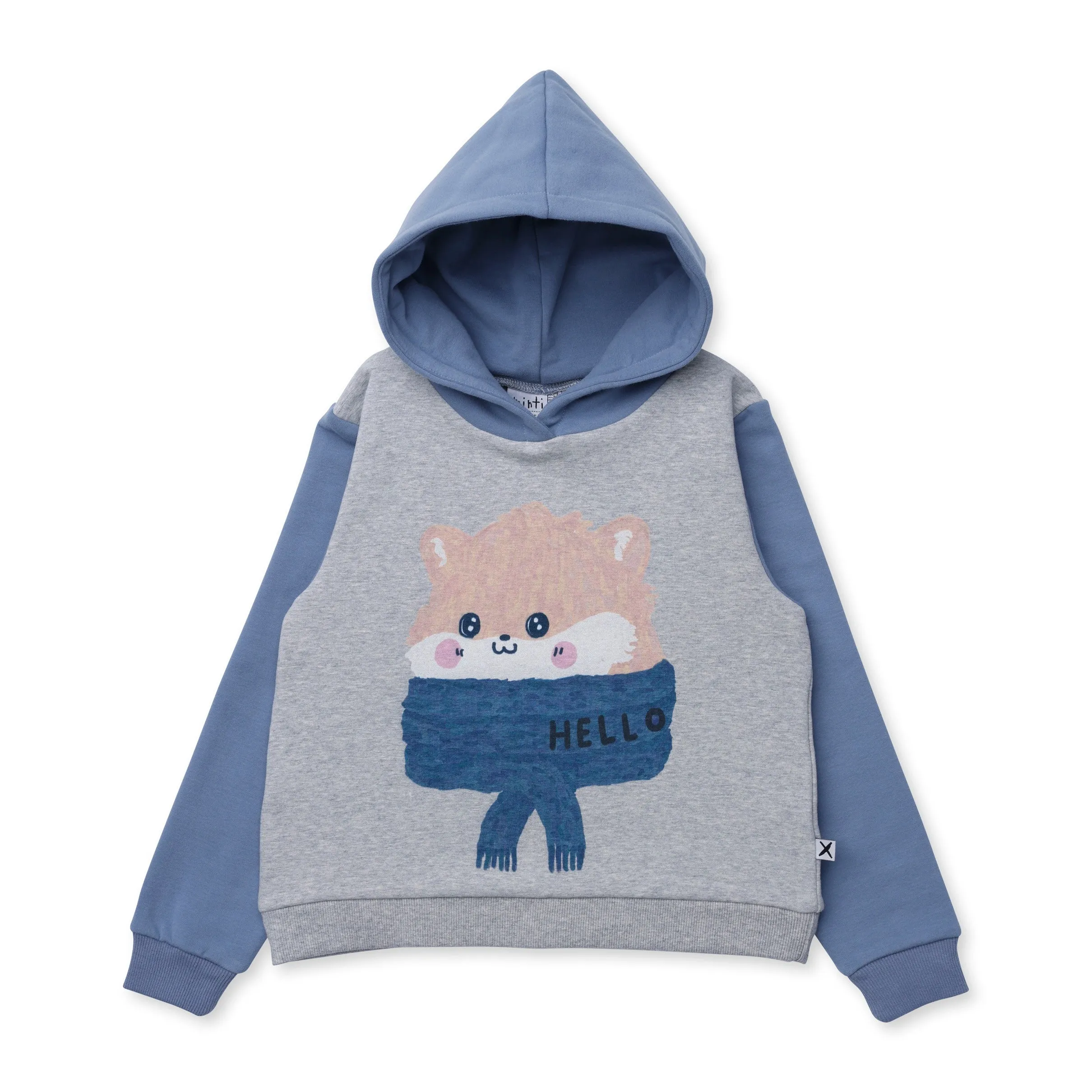 Minti Happy Hamster Furry Hood - Grey Marle/Cornflower
